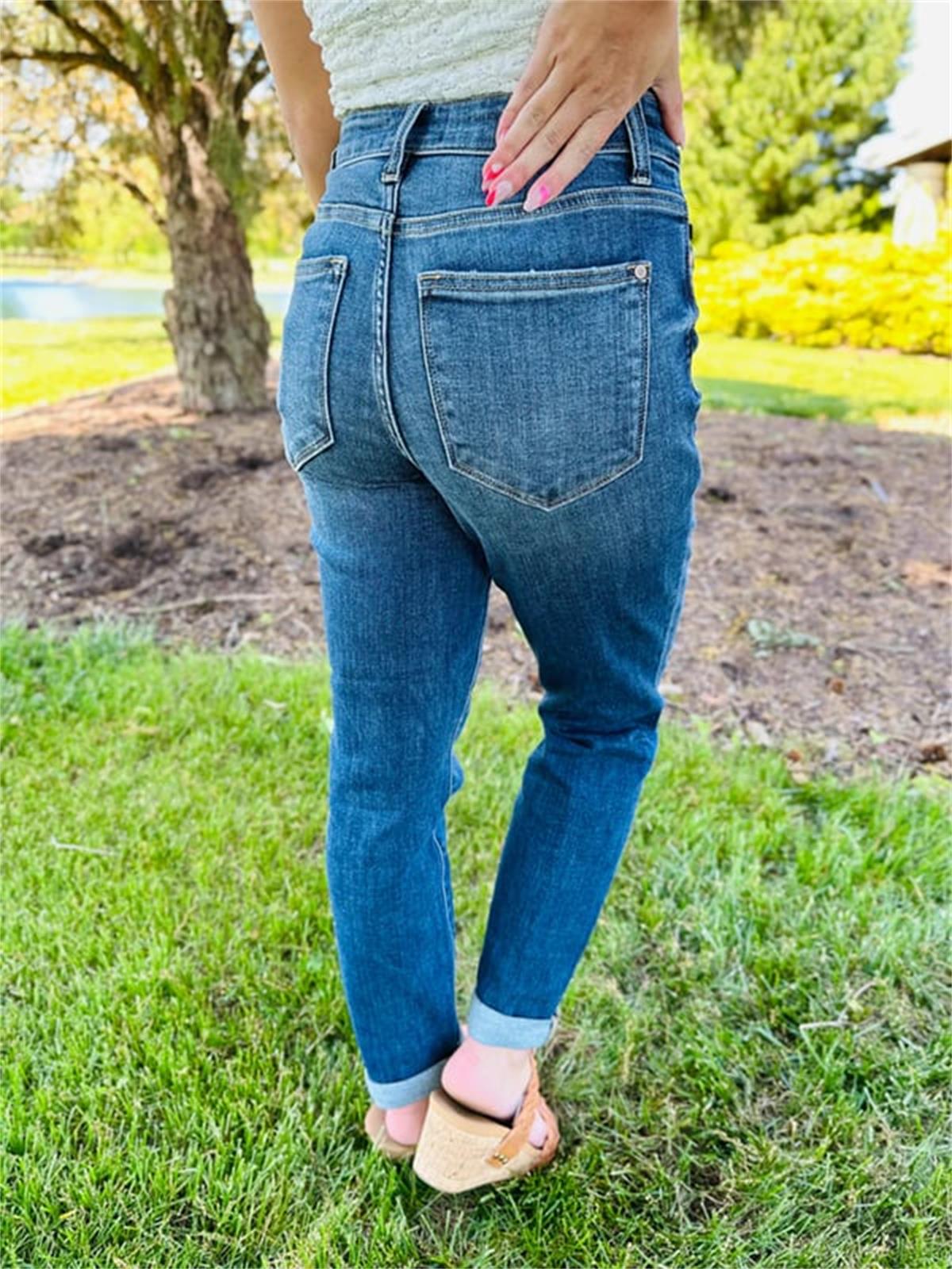 Tummy Control Cuffed Slim Fit Jeans(50% OFF)