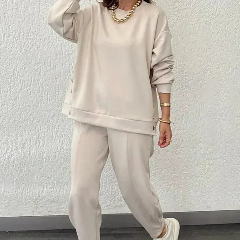 đWomenâs Trendy Solid Color Two-Piece Set Top & Pants