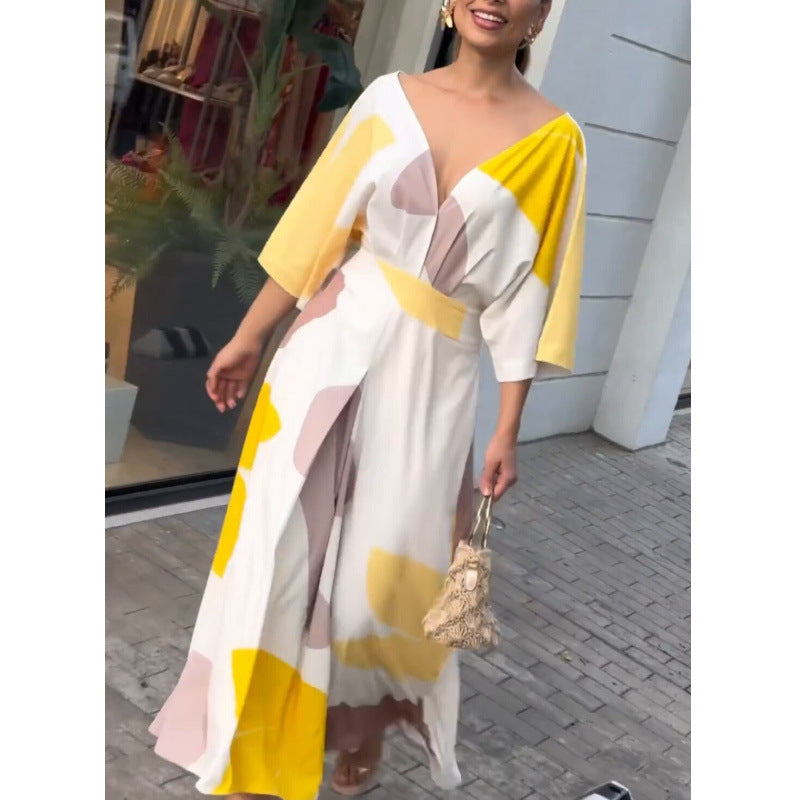 Women's V-Neck High-Waisted Dress