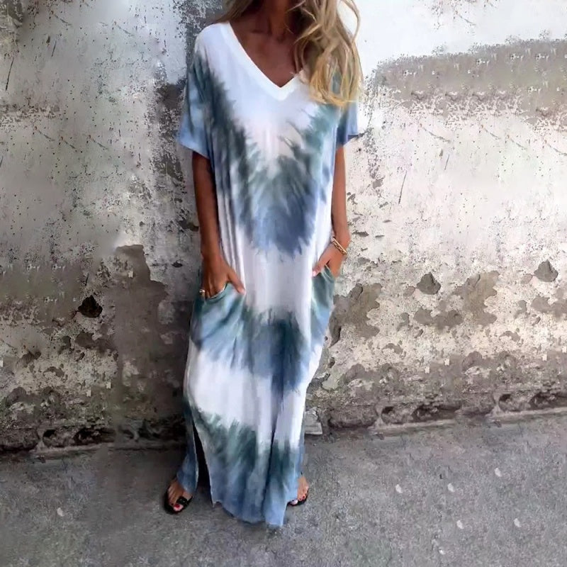Casual Loose Printed V-Neck Long Dress