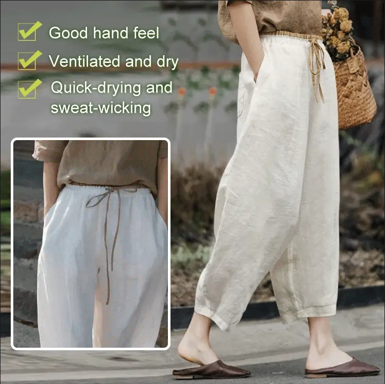 Vintage Cotton And Linen Elastic Waist Casual Trousers For Woman