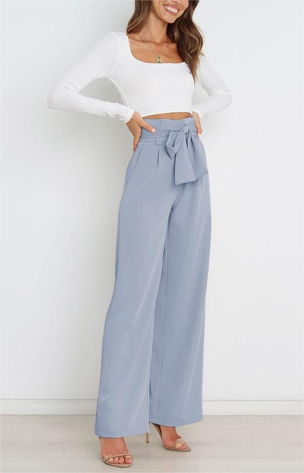 Women'S Casual Wide-Leg Pants Bow Trousers
