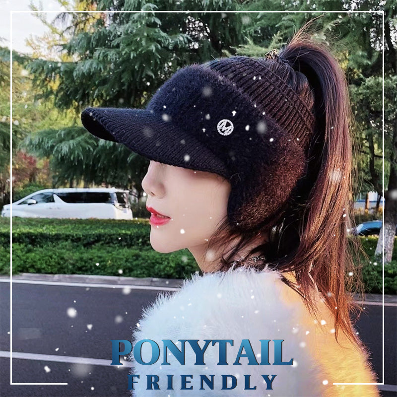 Women's Winter Warm Knit Beanie Caps with Visor