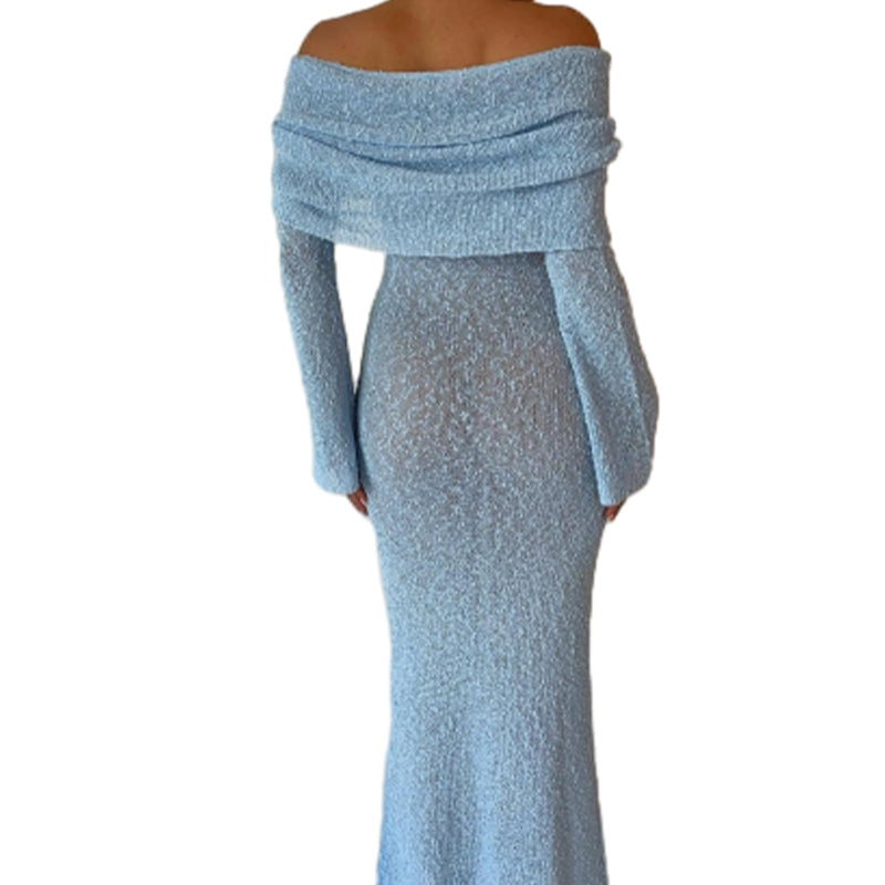 💃Open Shoulder Long-Sleeve Knit Bodycon Dress