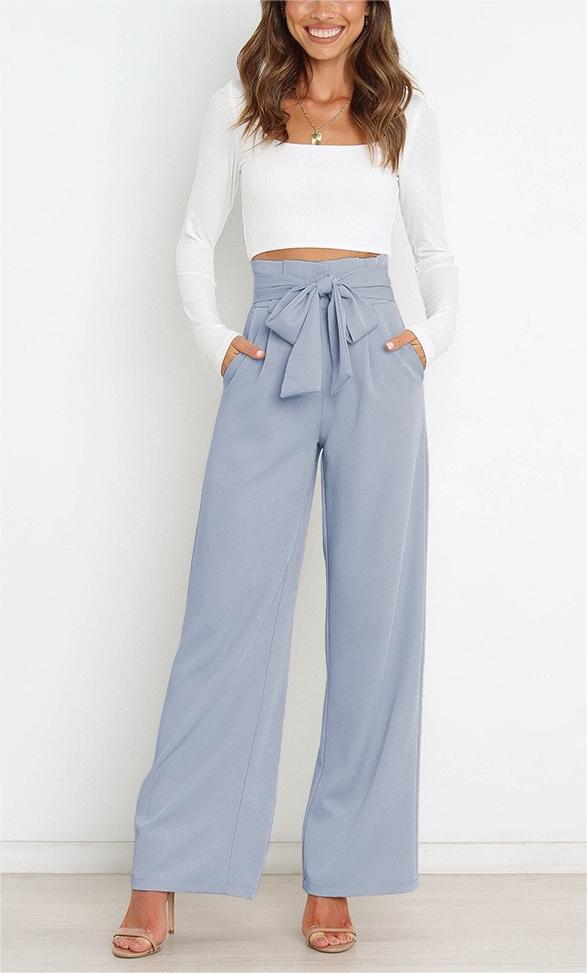 Women'S Casual Wide-Leg Pants Bow Trousers