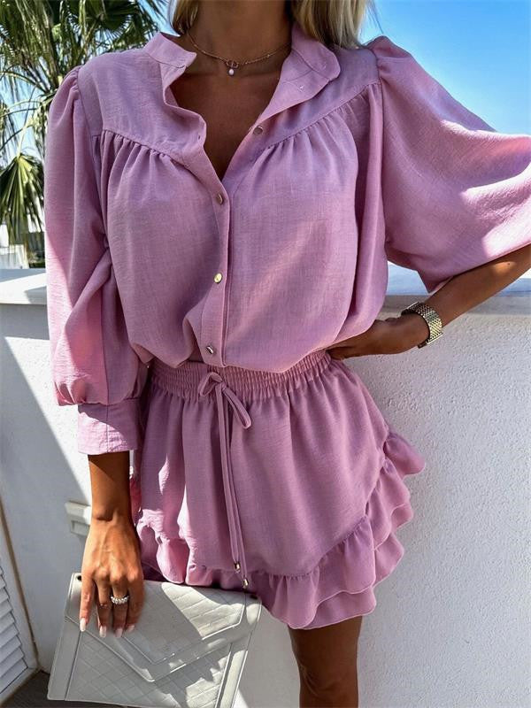 Cotton Linen Shirt Skirt Set