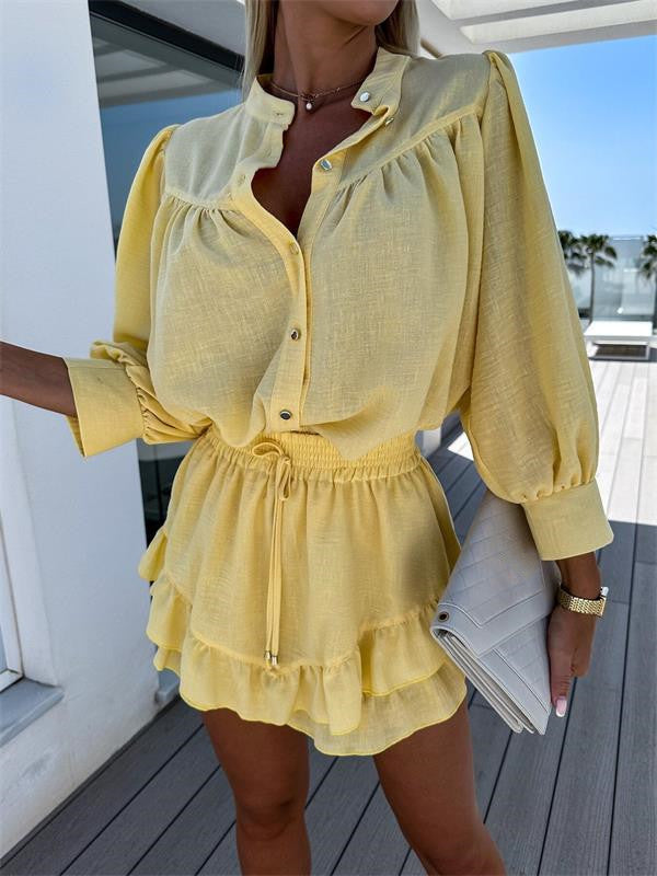 Cotton Linen Shirt Skirt Set