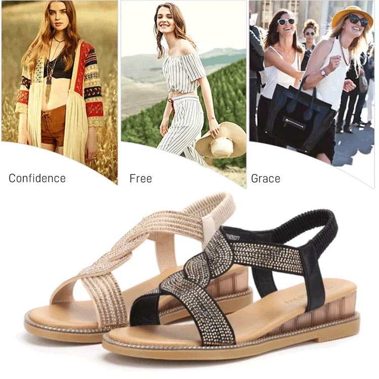 Women’s Anti-skid Soft Sole Rhinestone Wedge Heel Sandals