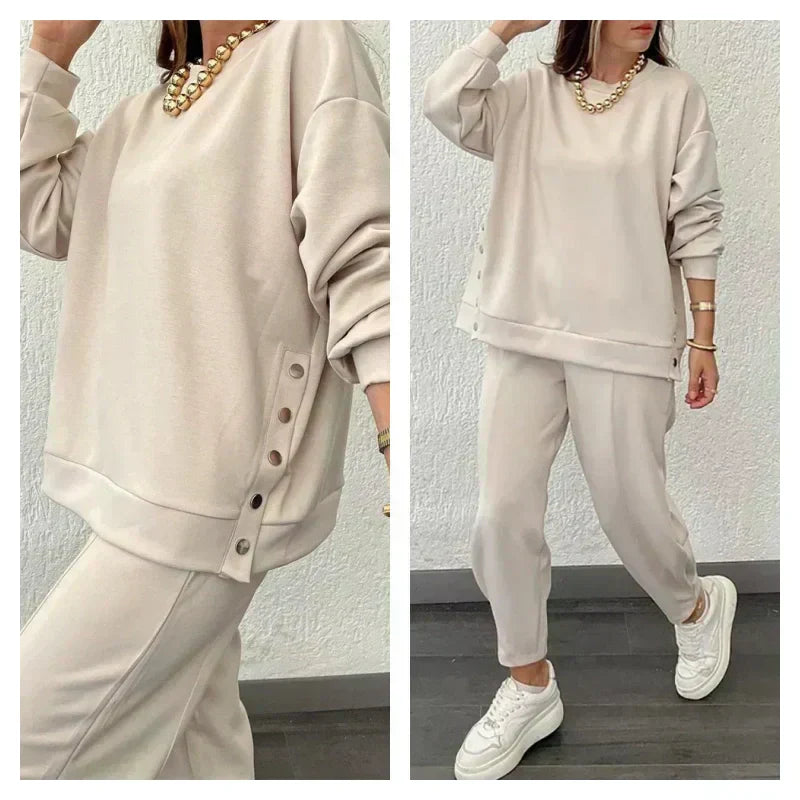 đWomenâs Trendy Solid Color Two-Piece Set Top & Pants
