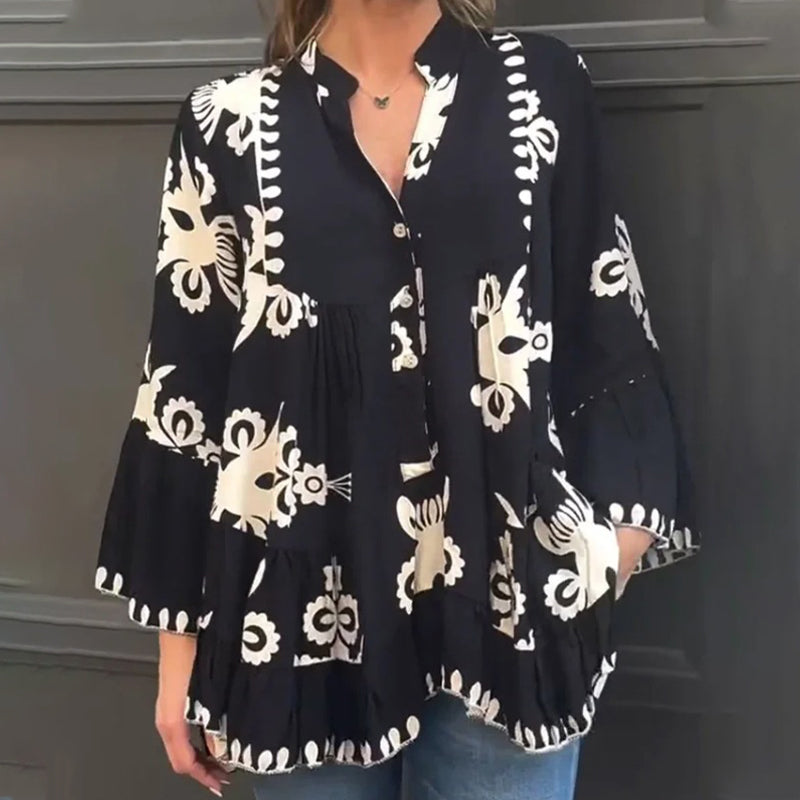 Women’s Boho Style Printed Ruffle Top