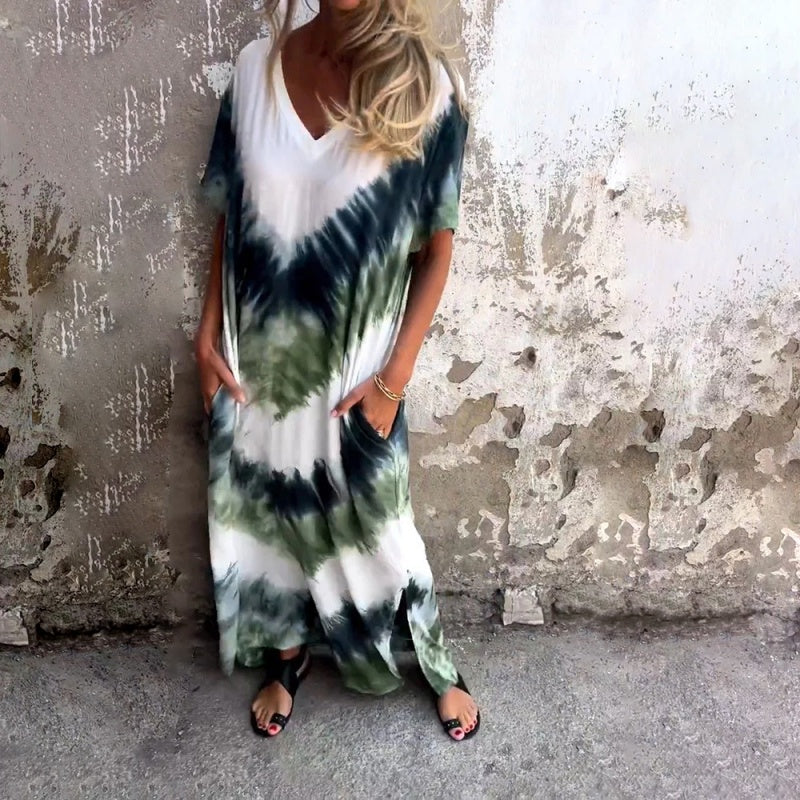 Casual Loose Printed V-Neck Long Dress