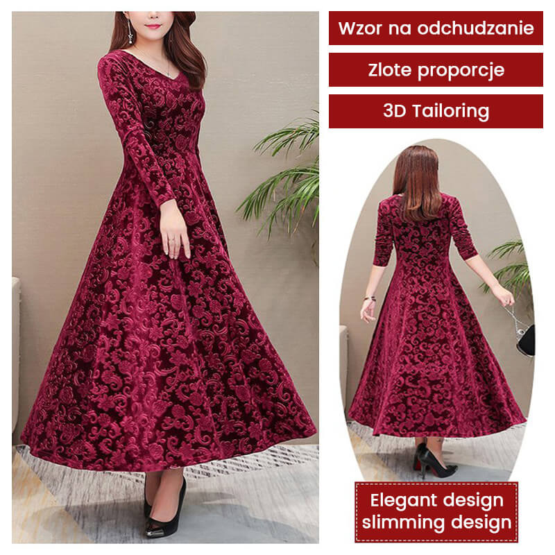 Women's Velour Style V-Neck Dress