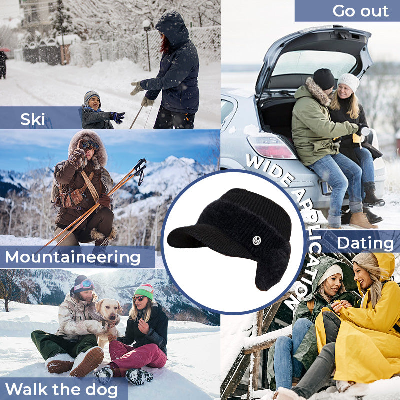 Women's Winter Warm Knit Beanie Caps with Visor