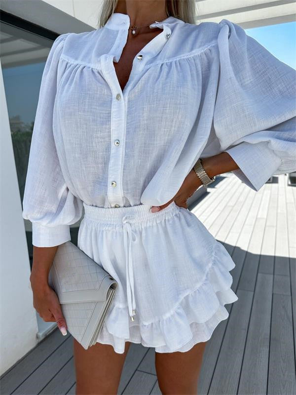 Cotton Linen Shirt Skirt Set