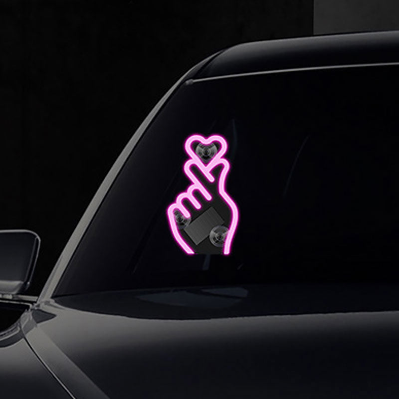 Solar-Powered Finger Heart LED Car Light