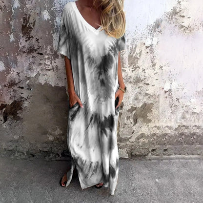 Casual Loose Printed V-Neck Long Dress