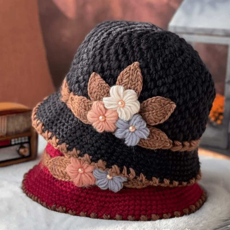 🔥Christmas Sale 55% OFF--French Thickened Women's Floral Knitted Hat