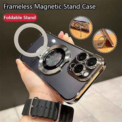 Frameless Magnetic For iPhone Case with Invisible Ring Stand