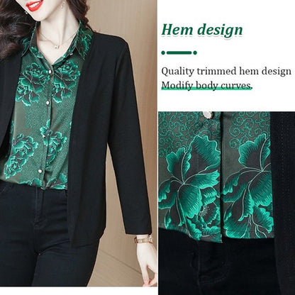 Printed Splicing Fake 2-piece Shirt for Women