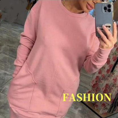 Women's Round Neck Long Sleeve Sweater Dress