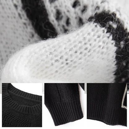 Women's Color Block Plaid Print Knitted Pullover Sweaters