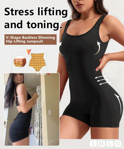 Bodycon Backless Jumpsuit with V-Neck and Butt-Lifting Design