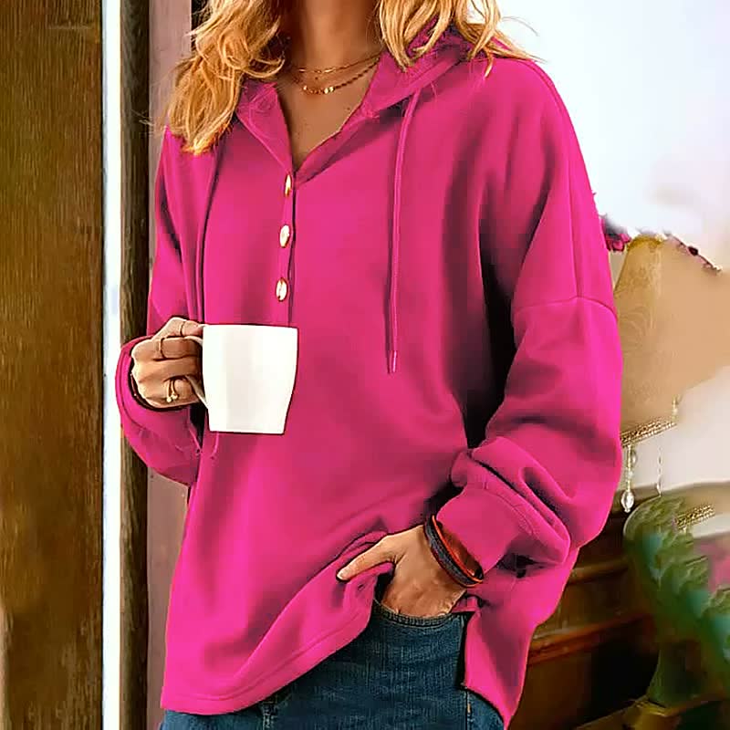 Solid Color Pullover Hooded Loose Sweatshirt