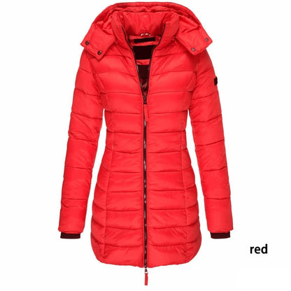 🔥 Winter Women's Mid-length Padded Jacket Warm Solid Color Hooded Jacket