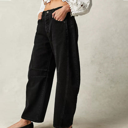 Women's Retro Mid-Rise Curved Wide-Leg Jeans