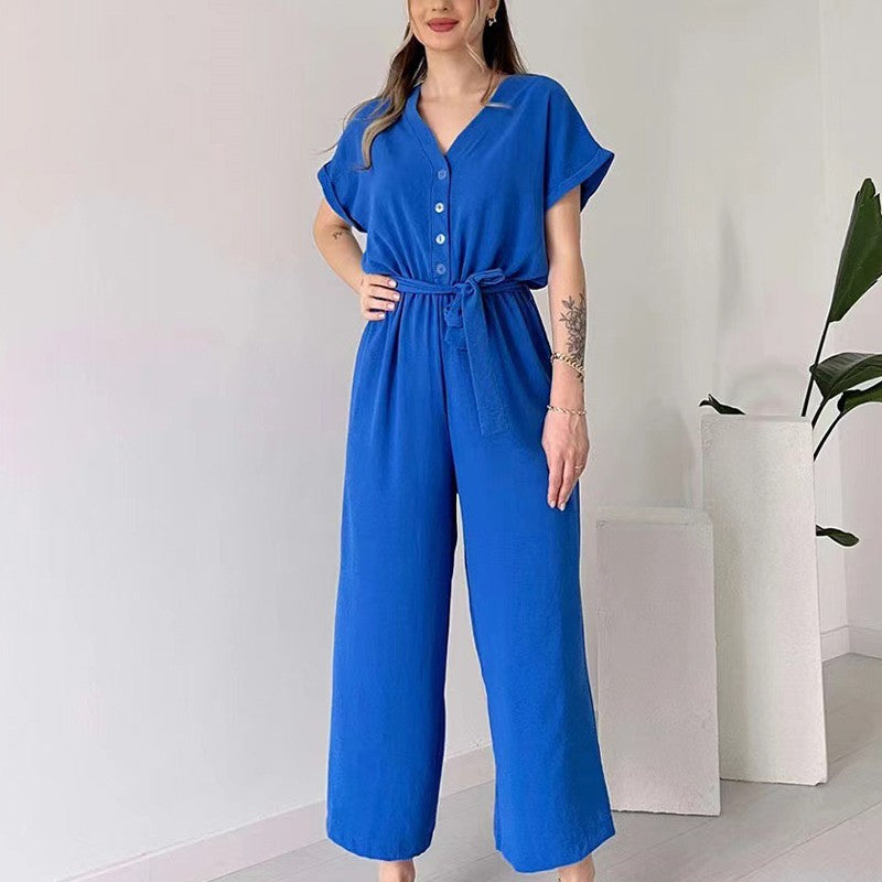 💖 Women's V-Neck Short Sleeve V-Neck Casual Jumpsuit