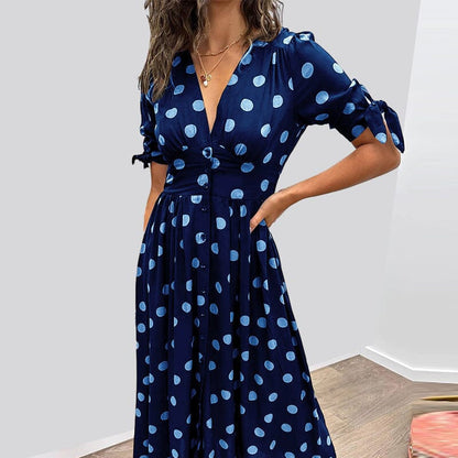 Women's  Summer Deep V-Neck Polka Dot Elegant Dresses