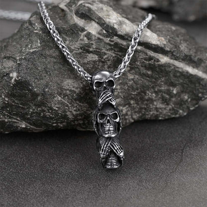 Speak No Evil, Hear No Evil, See No Evil Skulls Necklace For Men