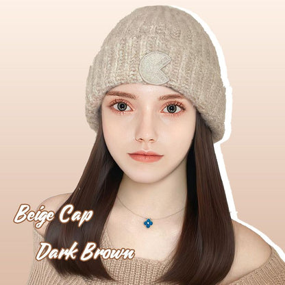 Women’s Knitted Beanie Hat with Hair Extension