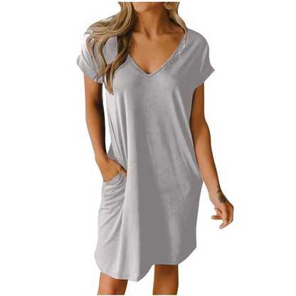 🥰V-Neck T-Shirt Dress With Pockets🌸