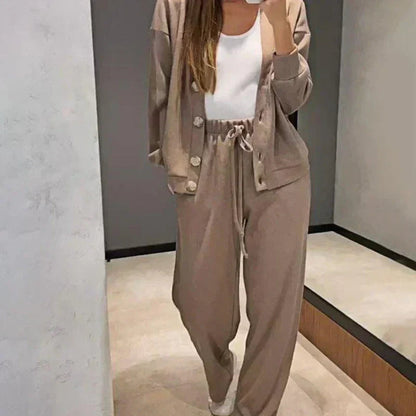 🔥Women's Knitted Buttoned Jacket and Pants Two-piece Set