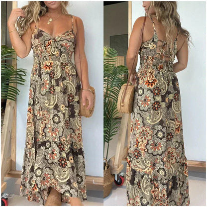 🌸Women’s Sexy Spaghetti Strap Floral Print Long Dress