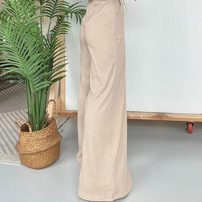 Summer Simple Striped Strapless Wide-Leg Jumpsuit