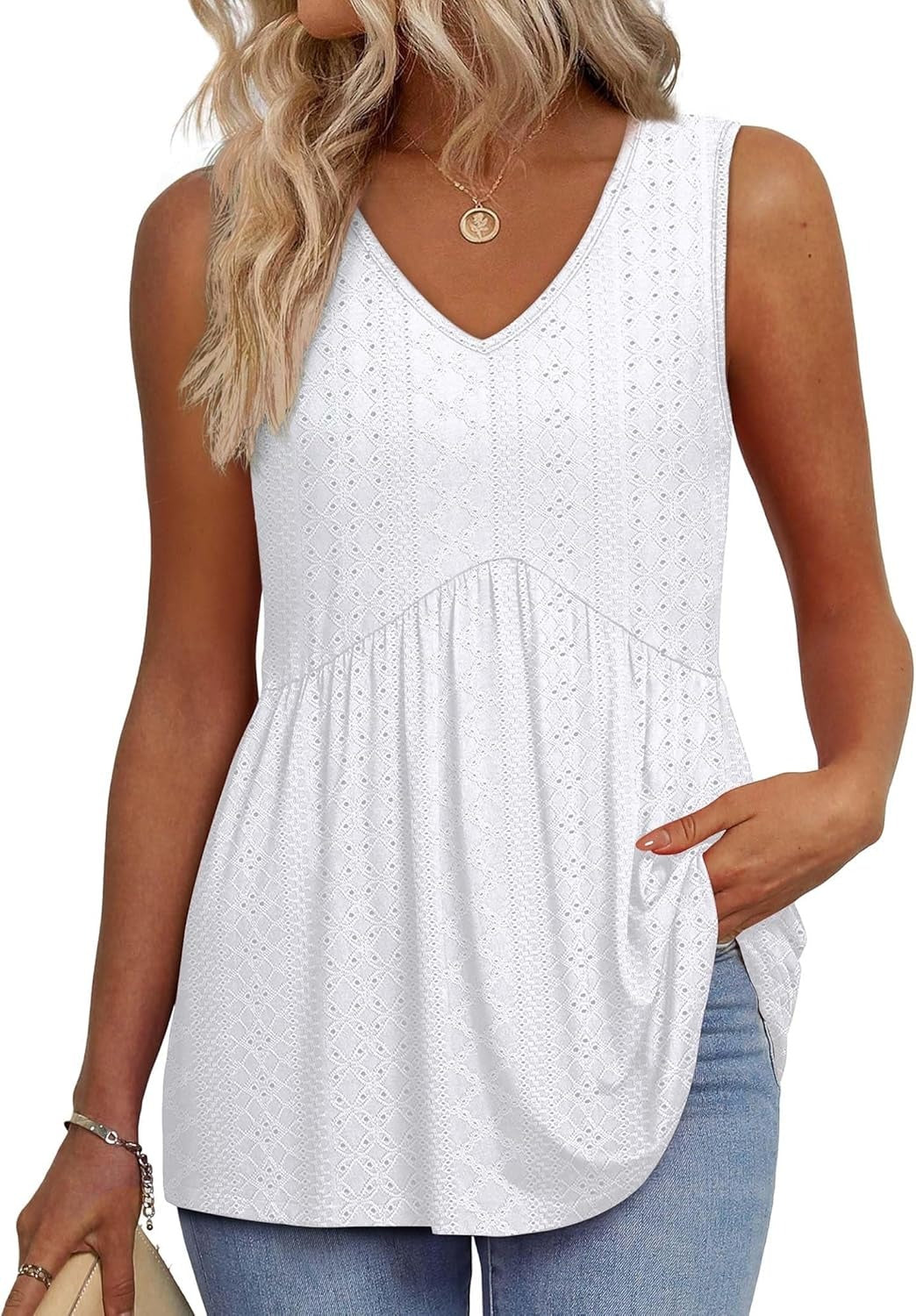 💜Women's Print Flowy Sleeveless V Neck Peplum Tank Tops