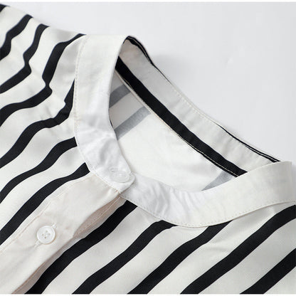 💕 Classy & Comfortable🌸Casual Striped Round Neck Button Front Blouse