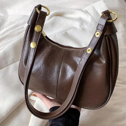 Women's Classic Solid Color Zipper Shoulder Bag