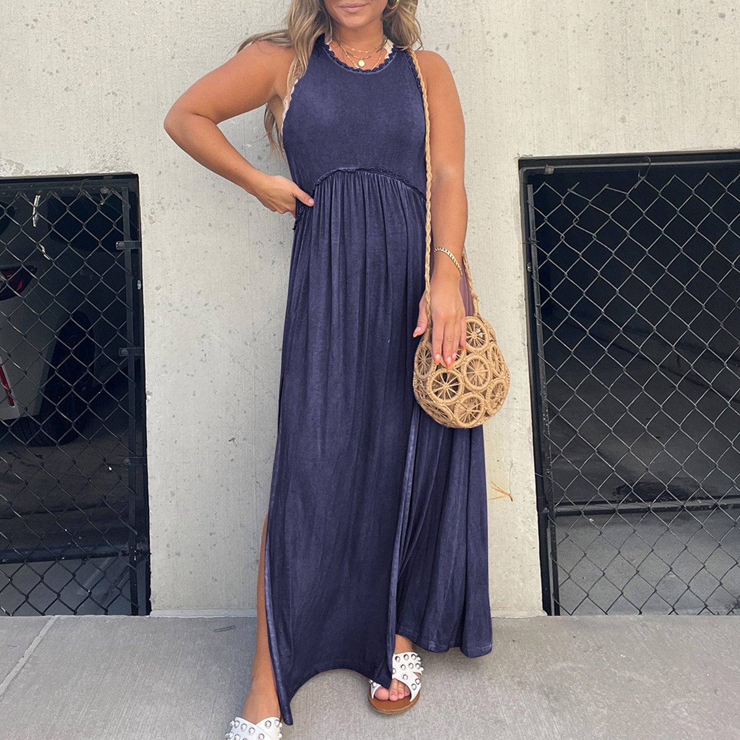 Slit Casual Simple Loose Maxi Dress