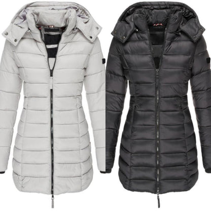 🔥 Winter Women's Mid-length Padded Jacket Warm Solid Color Hooded Jacket