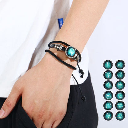 Luminous 12 Constellations Bead Leather Woven Bracelet - Great Gift