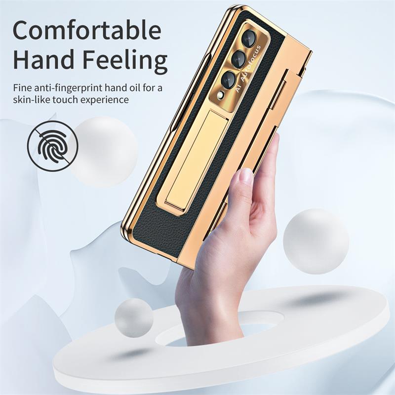 Folding Screen Plain Leather Electroplated All-Inclusive Mobile Phone Case For Samsung Z Fold 3 4