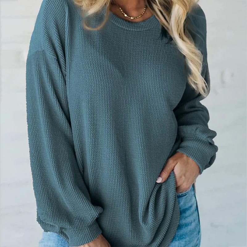 Women's Casual Round Neck Long Sleeve Pullover Top