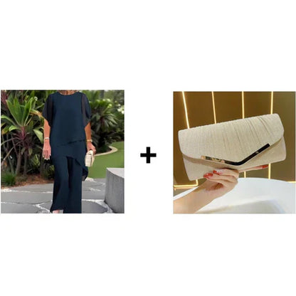 Charming Irregular Top & Wide Leg Pants Set