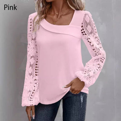 Women's Cutout Lace Patchwork Long-Sleeve Top