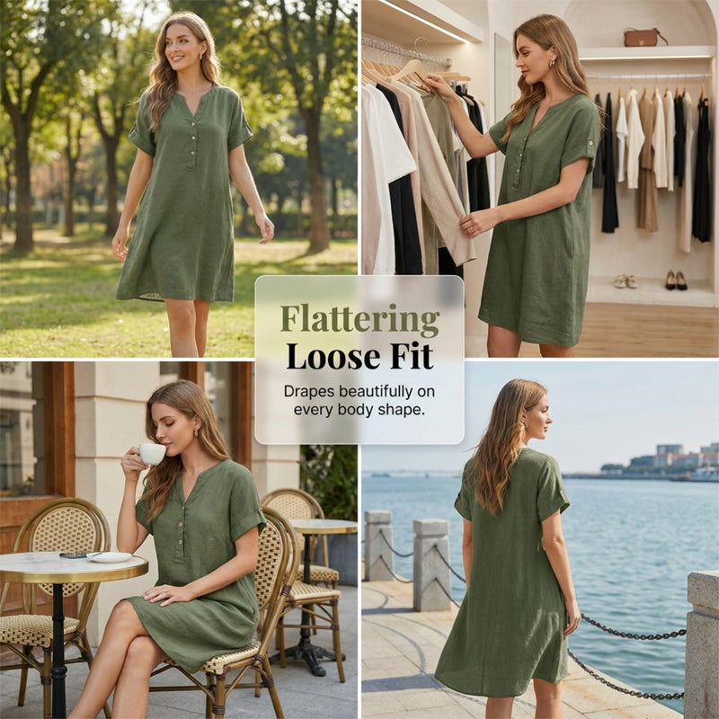👗Women's V-Neck Tunic Dress – Relaxed Fit, Pockets & Breathable