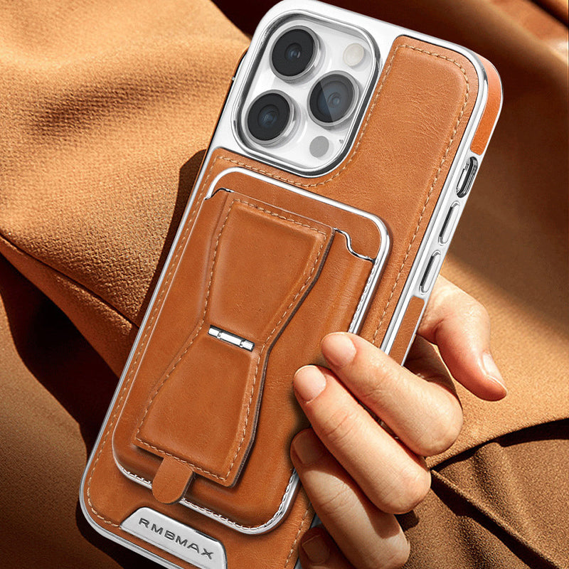 Luxury Business Leather All-in-One Magnetic Exposed Label For iPhone Case