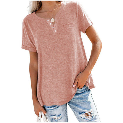 💖Fashion Solid Color Pocket Short Sleeve T-Shirt